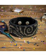 Kit for embroidery with beads on piece leather Bracelet (3x22cm) FLBB-041 Black