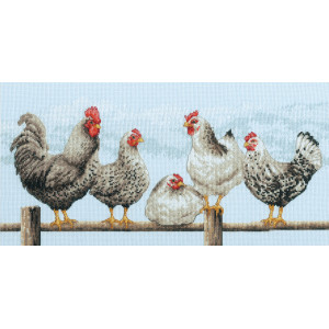 Counted Cross Stitch Kit 16"X8"-Black & White Hens, Dimensions, 70-35403