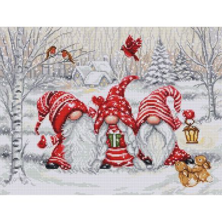 Cross Stitch Kit Luca-S - Three Gnomes in Wood, BU5050