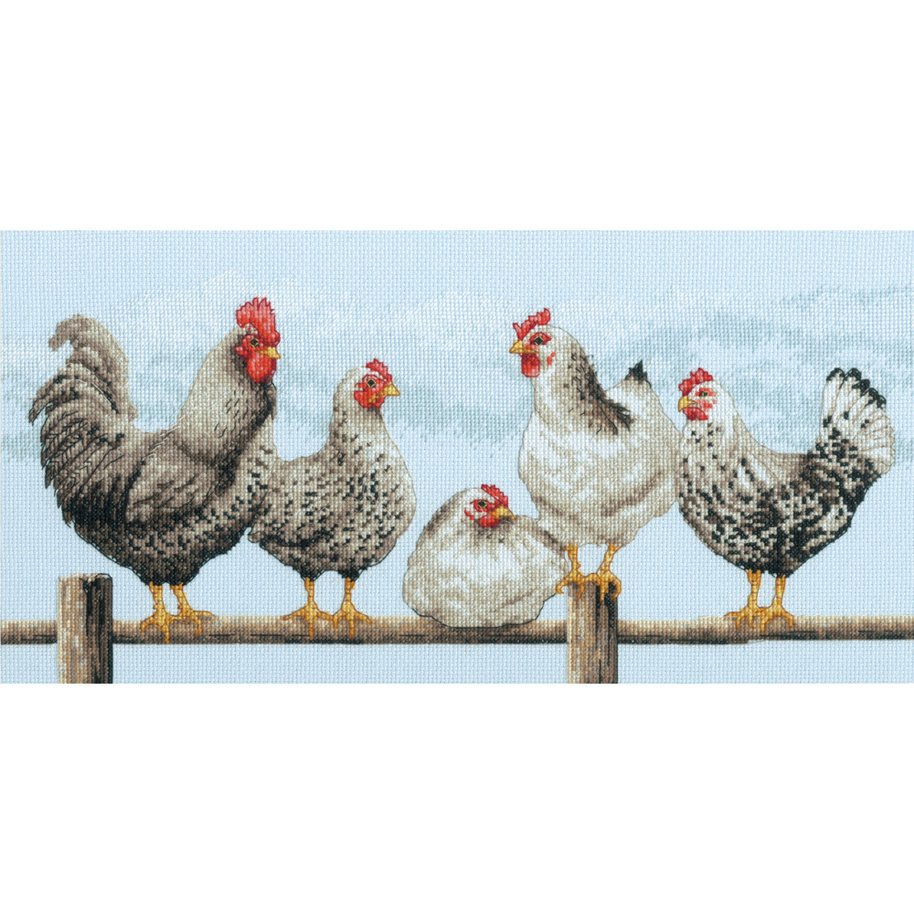 Counted Cross Stitch Kit 16"X8"-Black & White Hens, Dimensions, 70-35403
