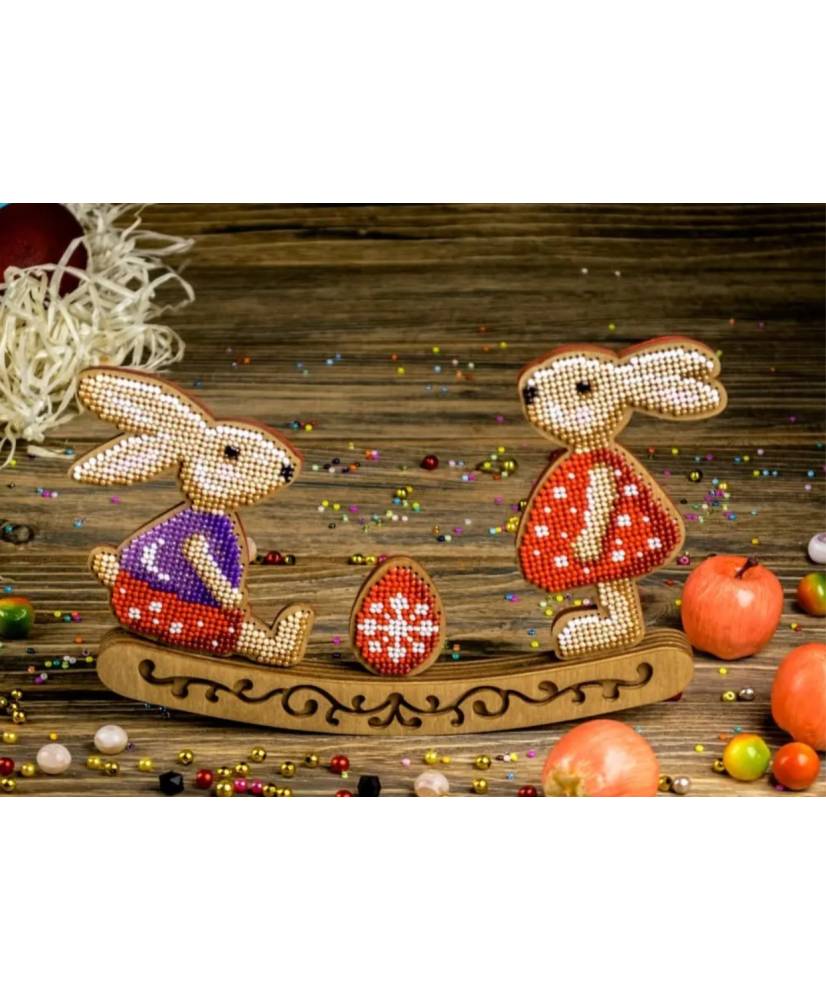 Bead Embroidery Kit Easter Decoration Rabbits, LK-438. Fast DIY Kit