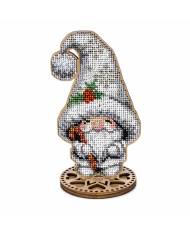 Bead Embroidery Kit on Wood, Gnome in  big white Hat, Wonderland Crafts FLK-555