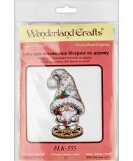 Bead Embroidery Kit on Wood, Gnome in  big white Hat, Wonderland Crafts FLK-555