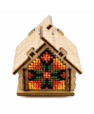 Bead Embroidery Kit On Wood, Fall House, LK-557