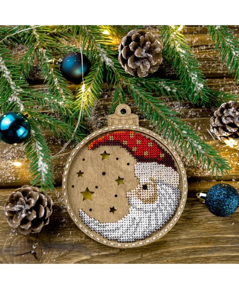 Bead Embroidery Kit on Wood, Moon Santa, LK-365