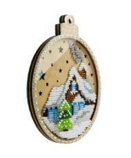 Bead Embroidery Kit on Wood, Snow House, LK-366