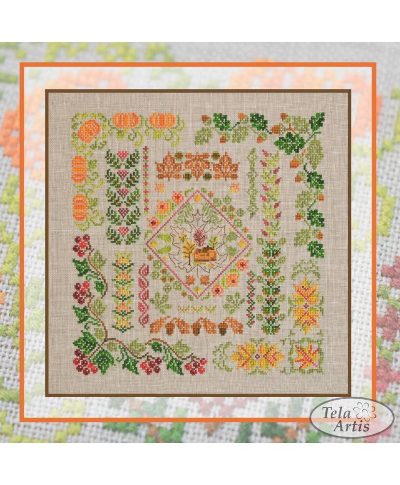 Counted Cross Stitch Autumn Symphony sampler Tela-Artis X-020, Evenweave Fabric, hand-dyed DMC muslin, melange