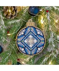 Bead Embroidery Kit on Wood, Blue ball ornament, LK-311