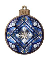 Bead Embroidery Kit on Wood, Blue ball ornament, LK-311