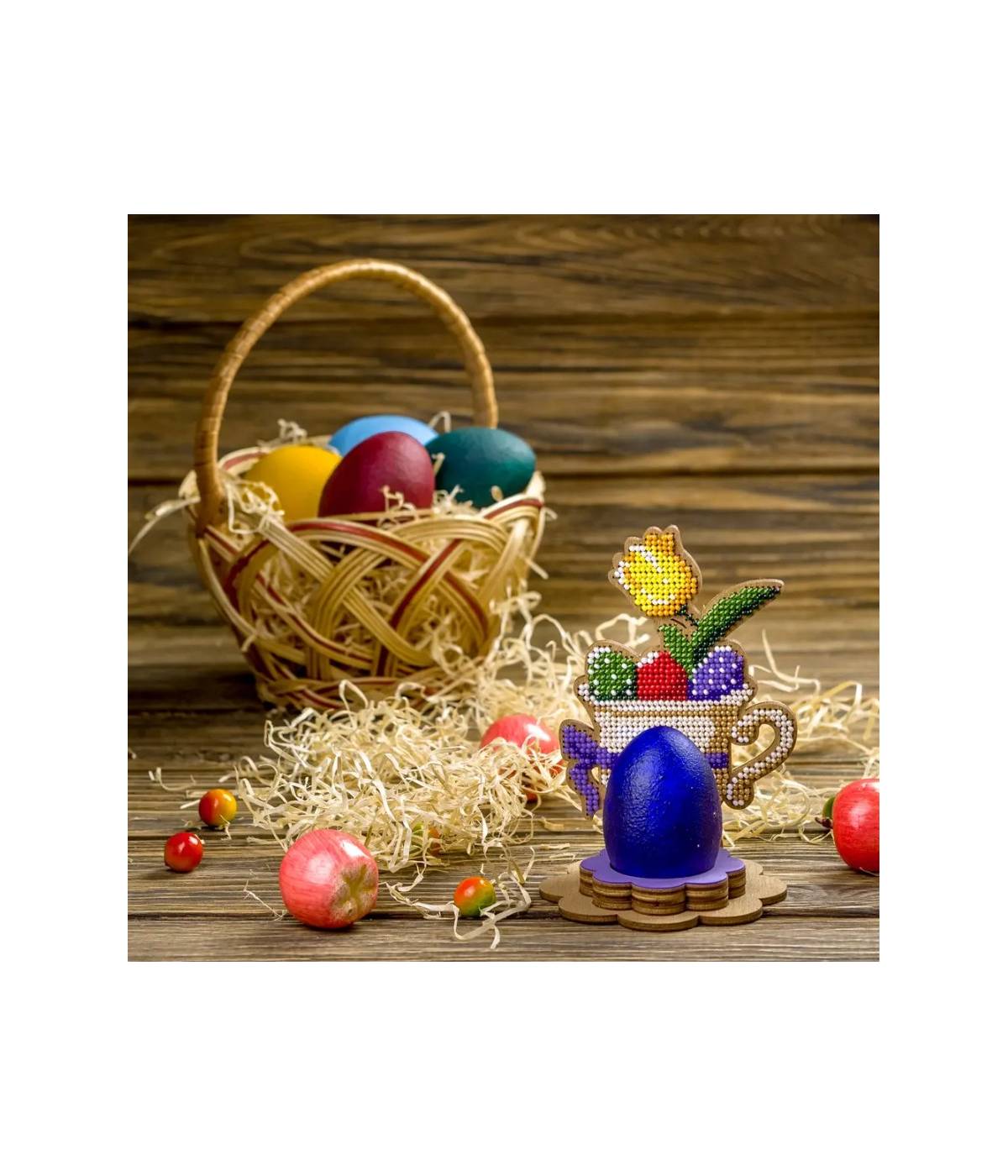 Bead Embroidery Kit Easter Decoration Egg Holder with Flowers, LK-330. Fast DIY Kit