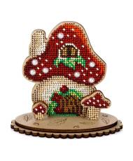 Bead Embroidery Kit On Wood, Mushroom House, LK-558