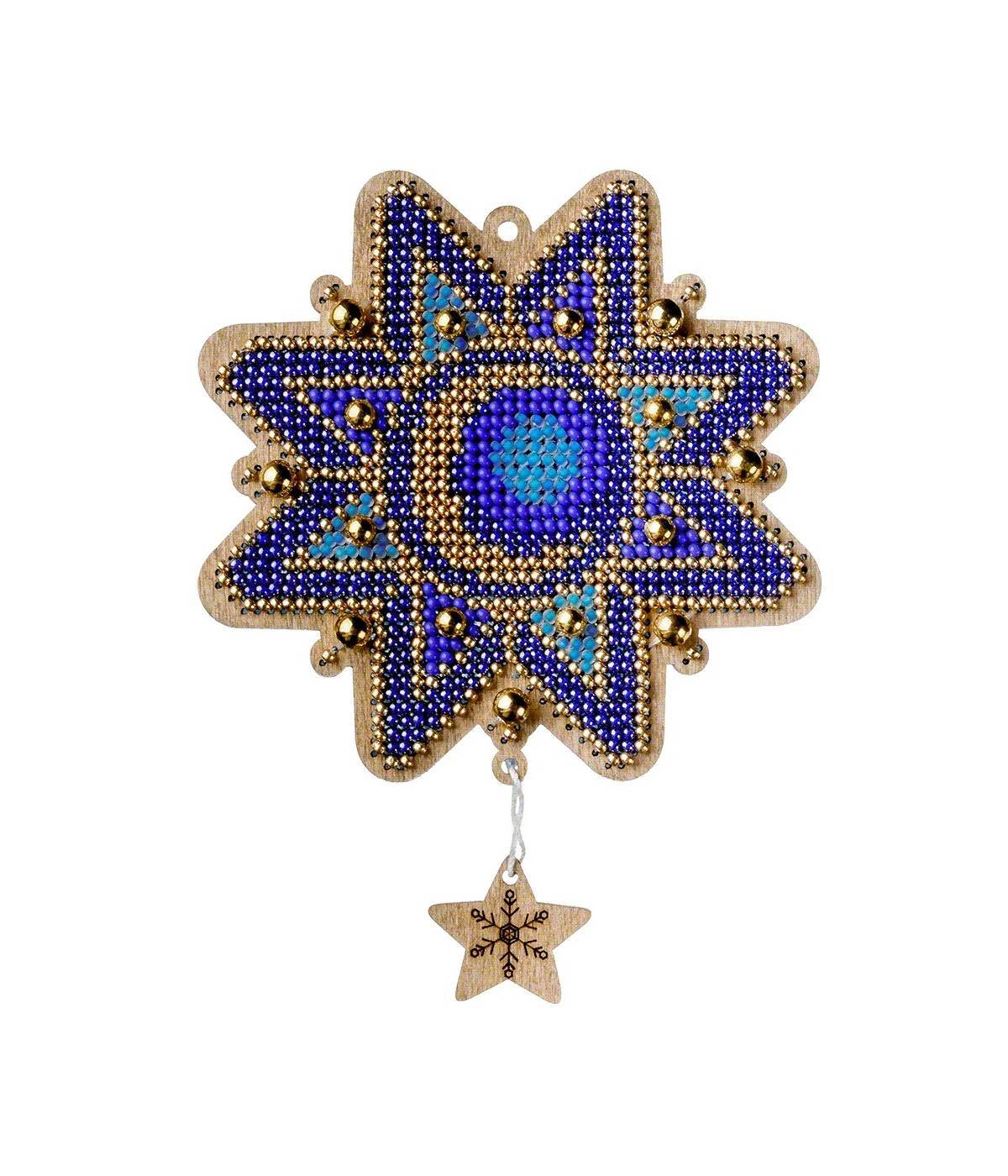 Bead Embroidery Kit on Wood, Blue Star, LK-459