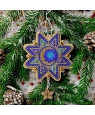 Bead Embroidery Kit on Wood, Blue Star