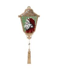 Bead Embroidery Kit on Wood, Lantern with Santa, LK-452. Fast DIY Kit