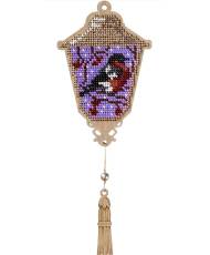 Bead Embroidery Kit on Wood, Lantern with a Bird, LK-451. Fast DIY Kit