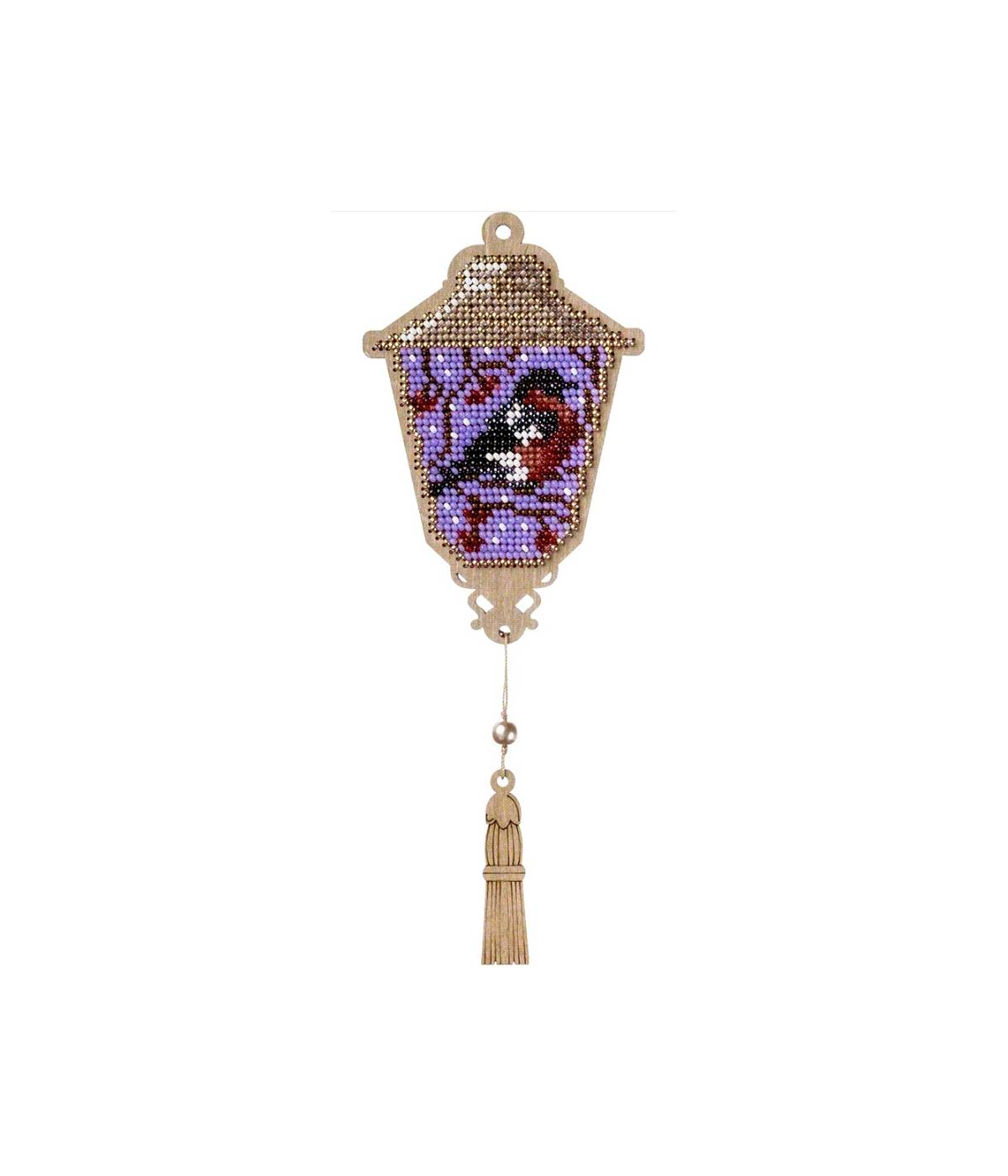 Bead Embroidery Kit on Wood, Lantern with a Bird, LK-451. Fast DIY Kit