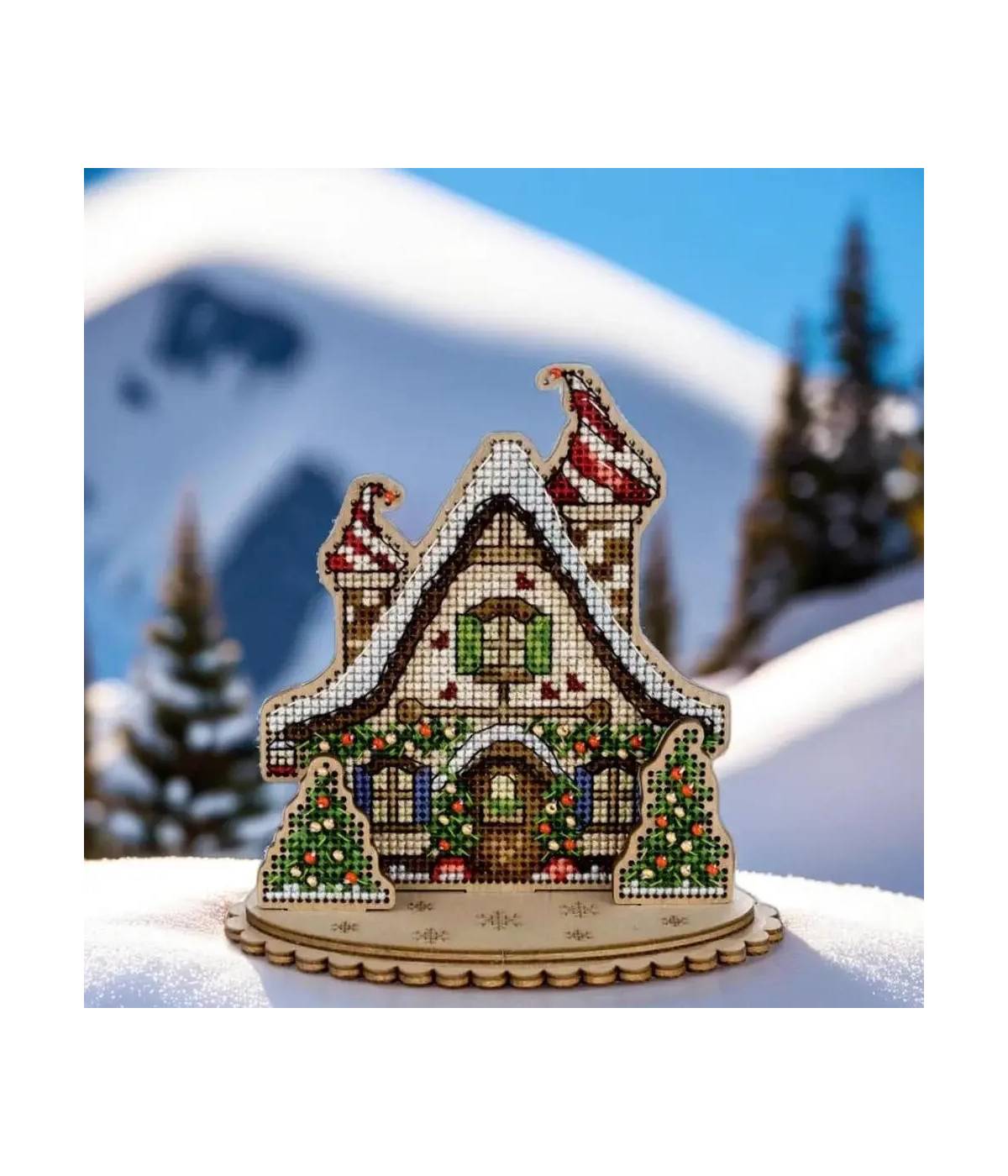 Cross Stitch Kit on plywood - Christmas House , LW-046