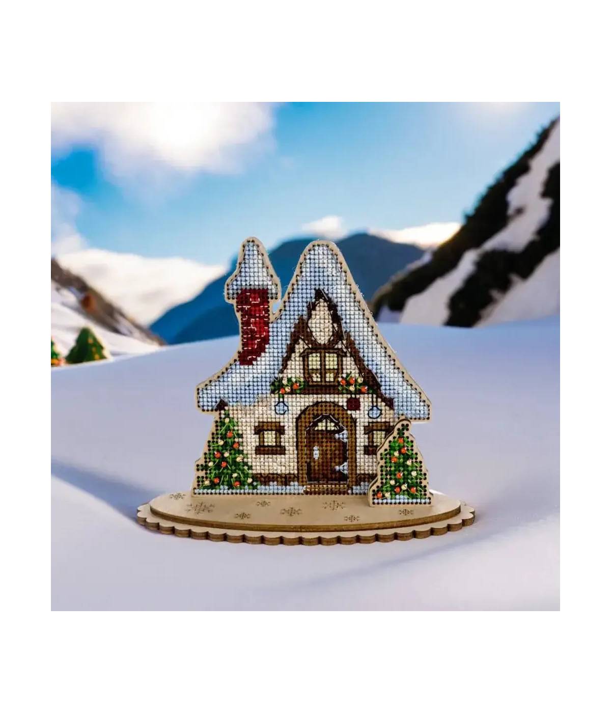 Cross Stitch Kit on plywood - Small Winter House , LW-047