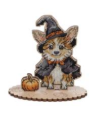 Cross Stitch Embroidery Kit on Wood, Halloween Dog, LW-050 ( thread, needle, plywood base included)