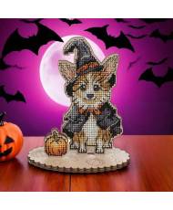 Cross Stitch Embroidery Kit on Wood, Halloween Dog, LW-050 ( thread, needle, plywood base included)