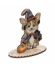 Cross Stitch Embroidery Kit on Wood, Halloween Dog, LW-050 ( thread, needle, plywood base included)