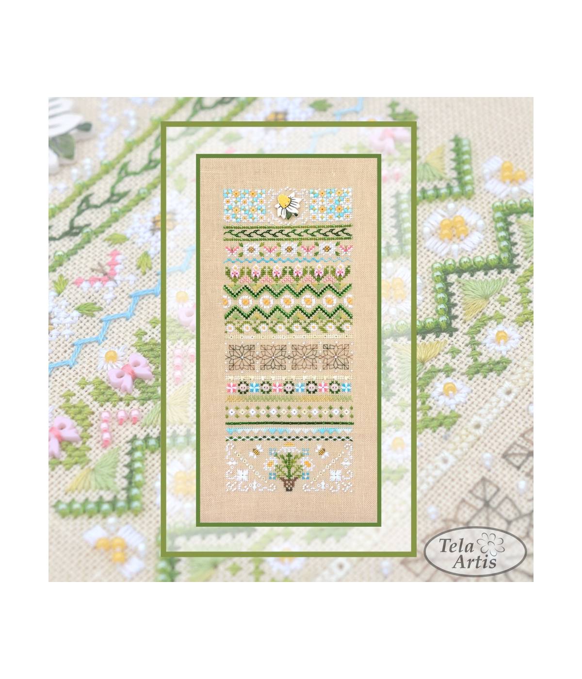 Counted Cross Stitch Kit Camomiles Tela-Artis X-501, Evenweave Fabric, hand-dyed DMC muline, melange