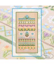 Counted Cross Stitch Kit Sampler Primrose Tela-Artis X-503, Evenweave Fabric, hand-dyed DMC threads and floss, melange