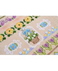 Premium Counted Cross Stitch Kit Sampler Primrose Tela-Artis X-503, Evenweave Fabric, hand-dyed DMC threads and floss, melange