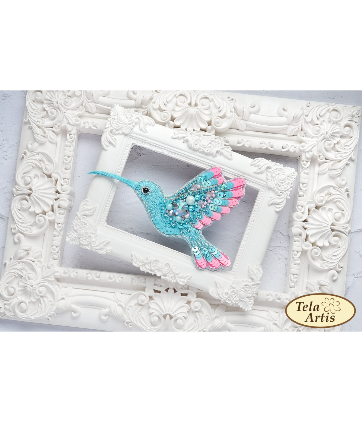 Beaded brooch kit -Hummingbird Dawn, Tela Artis. Bead Embroidery, Needlework beading kit.