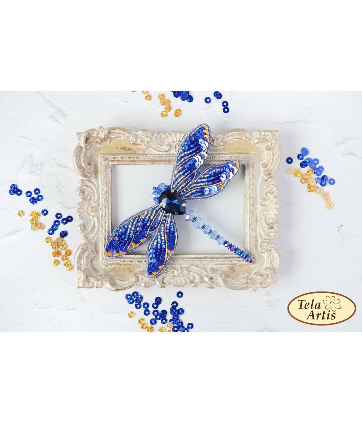 Beaded brooch kit -Blue Dragonfly, Tela Artis. Bead Embroidery, Needlework beading kit.