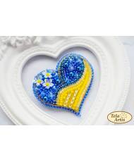 Beaded brooch kit -Ukraine Heart, Tela Artis. Bead Embroidery, Needlework beading kit.