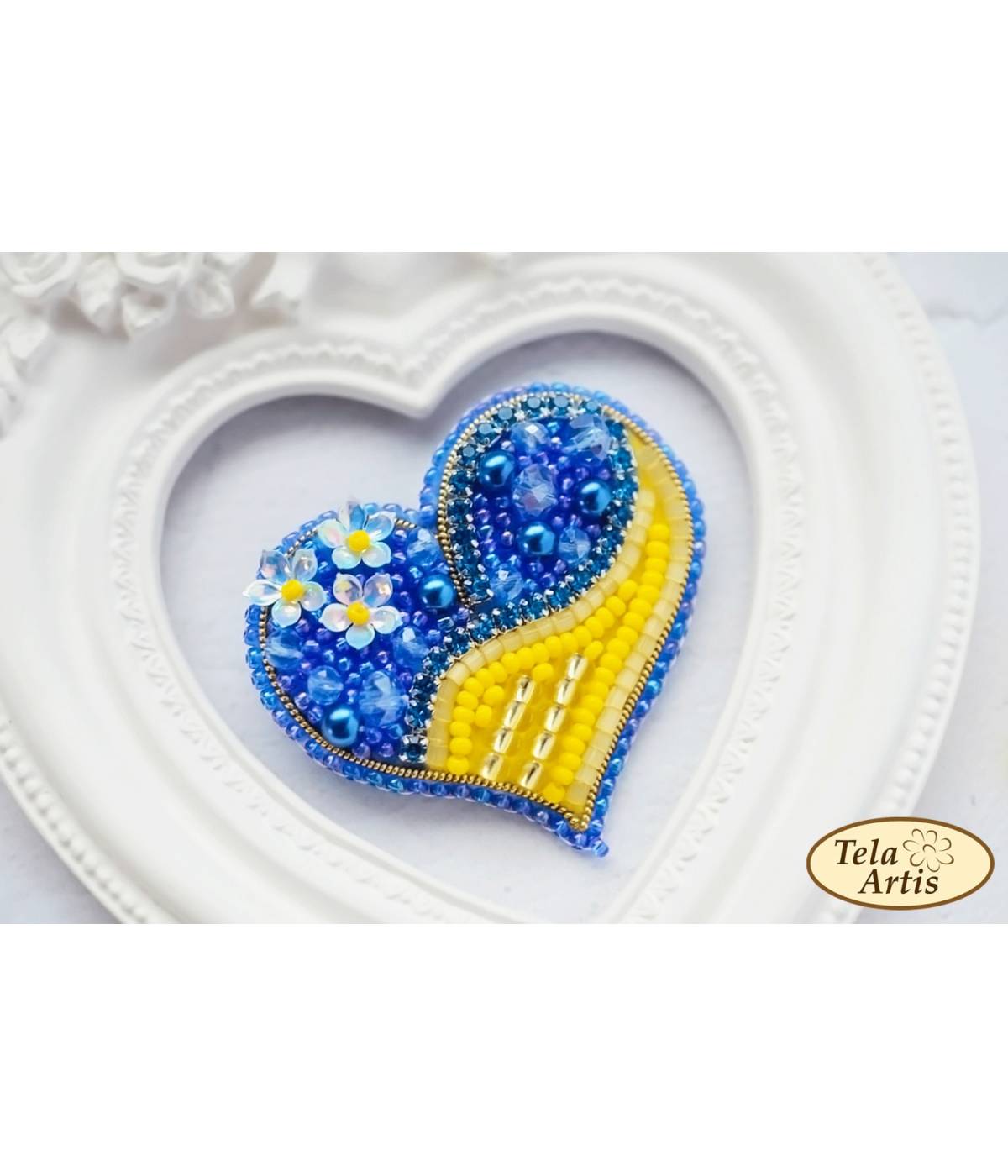 Beaded brooch kit -Ukraine Heart, Tela Artis. Bead Embroidery, Needlework beading kit.