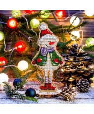 Bead Embroidery Kit Snowman, LK-299. Fast DIY Kit ( beads , thread, needle, plywood base included)