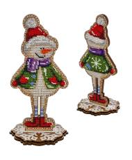 Bead Embroidery Kit Snowman, LK-299. Fast DIY Kit ( beads , thread, needle, plywood base included)