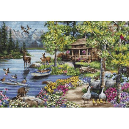 Cross Stitch Kit Cabin by the Lake, Luca-S B2410