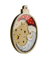 Bead Embroidery Kit on Wood, Moon Santa, LK-365