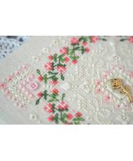 Counted Cross Stitch Needlework Rose marshmallow sampler Tela-Artis X-602, Evenweave Fabric, hand-dyed DMC muslin, melange