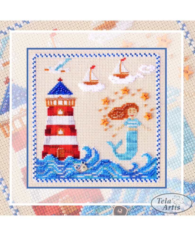 Counted Cross Stitch Kit Sampler Mermaid sorceress Tela-Artis X-607,  hand-dyed DMC muline, melange