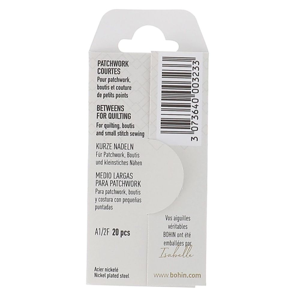 Bohin Betweens Quilting Needles 00323 – 20 pcs, Size 10, Big Eye
