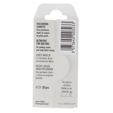 Bohin Betweens Quilting Needles 00323 – 20 pcs, Size 10, Big Eye