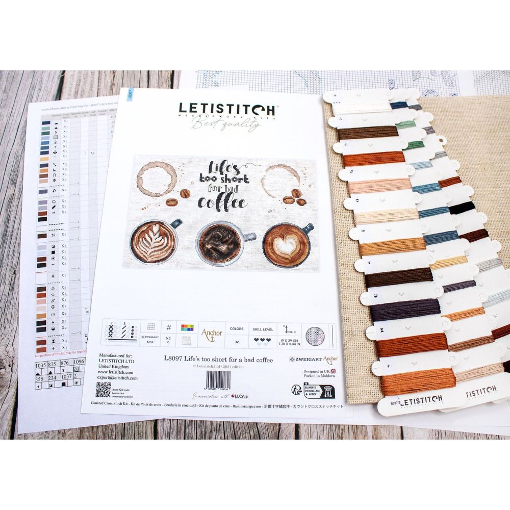Letistitch Life’s too short for a bad coffee, Cross Stitch Kit L8097