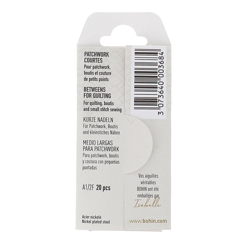 Bohin Betweens Quilting Needles 00368 – 20 pcs, Assorted Sizes 3/9