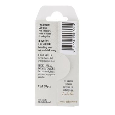 Bohin Betweens Quilting Needles 00368 – 20 pcs, Assorted Sizes 3/9
