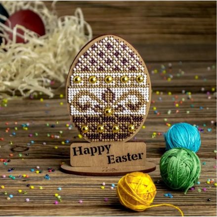 Bead Embroidery Kit on Wood, Easter Egg, Wonderland Crafts FLK-435