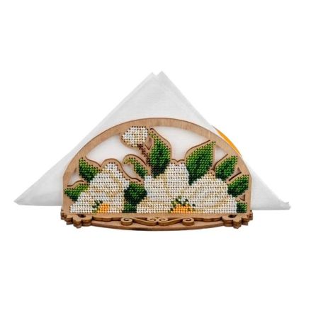 Wonderland Crafts Bead Embroidery Kit on Wood FLK-531 – Napkin Holder White Blossoms