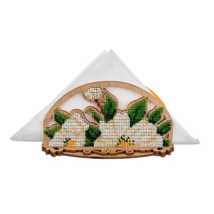 Wonderland Crafts Bead Embroidery Kit on Wood FLK-531 – Napkin Holder White Blossoms