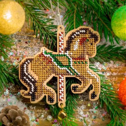 Bead Embroidery Kit on Wood, Horse Pendant, Wonderland Crafts FLK-512