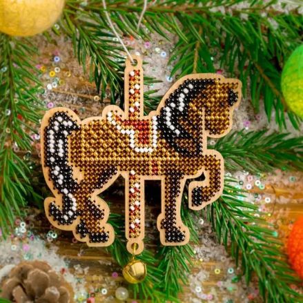 Bead Embroidery Kit on Wood, Horse Pendant, Wonderland Crafts FLK-511