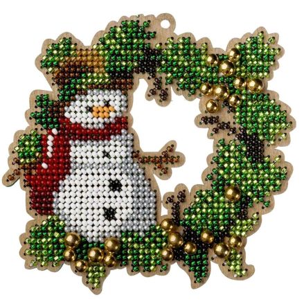 Bead Embroidery Kit on Wood, Snowman, Wonderland Crafts FLK-442