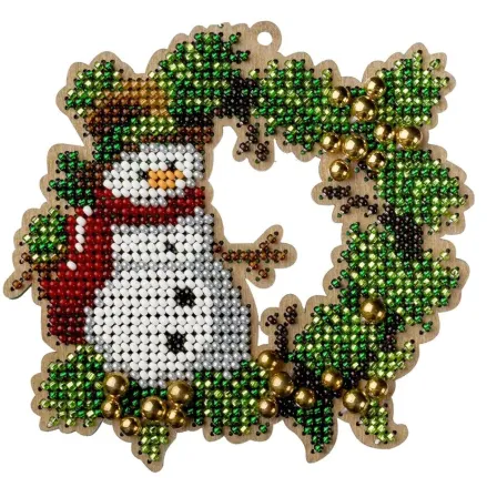 Bead Embroidery Kit on Wood, Snowman, Wonderland Crafts FLK-442